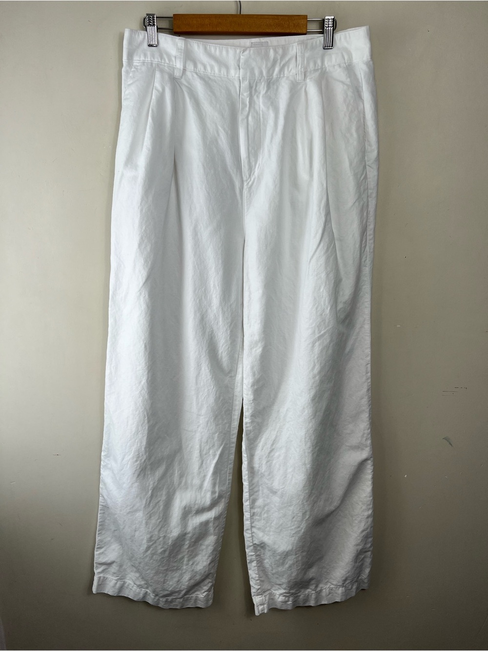 Gap White Linen Cotton Blend Pleated Trouser Wide Leg High Rise Pant SZ 14 Long - Picture 4 of 15